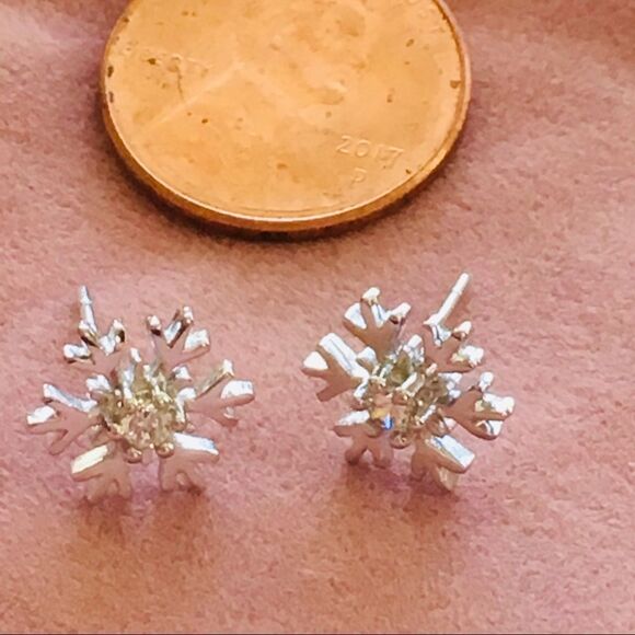 Sterling Silver Cubic Zirconia Snowflake Earrings - Picture 7 of 8